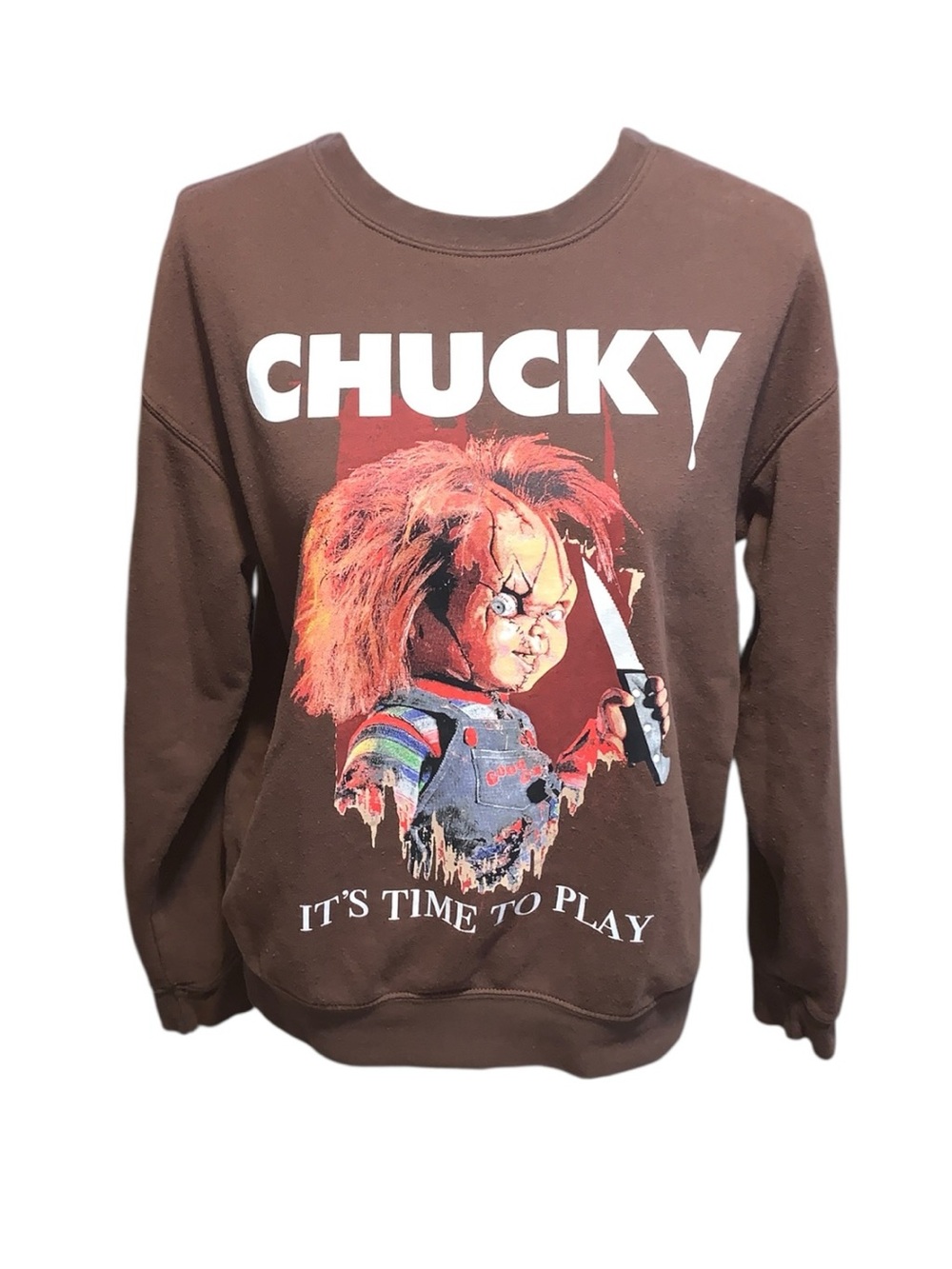 Chucky It’s Time To Play Brown Graphic Sweatshirt Brown Hybrid Apparel